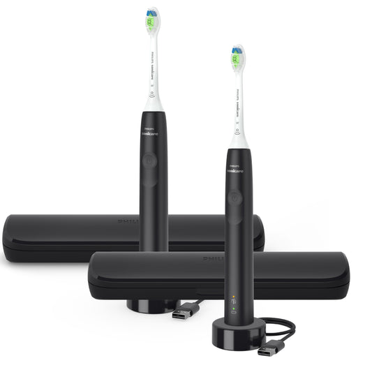 Philips Sonicare FlexCare Whitening Edition Rechargeable Toothbrush 2-Pack Bundle HX6964/77 (2 FlexCare Handles, 2 DiamondClean & 2 Plaque Control Brush Heads, 2 USB Charging Travel Cases)