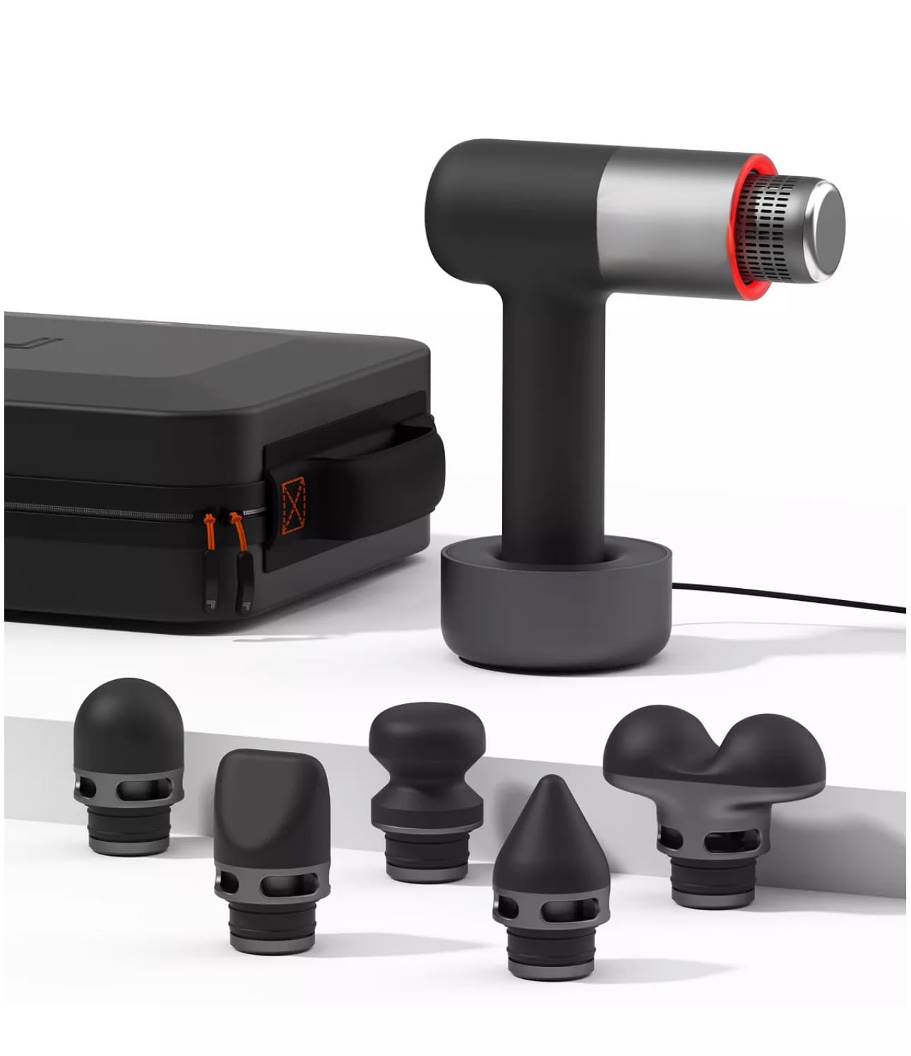 Hot & Cold Therapy Muscle & Tissue Percussion Massage Gun, 6 Intensities, 4 Attachments, Ergonomic Grip, LCD Digital Display, LED Color Lights, Whisper Quiet, Rechargeable, Carrying case, 38-115°