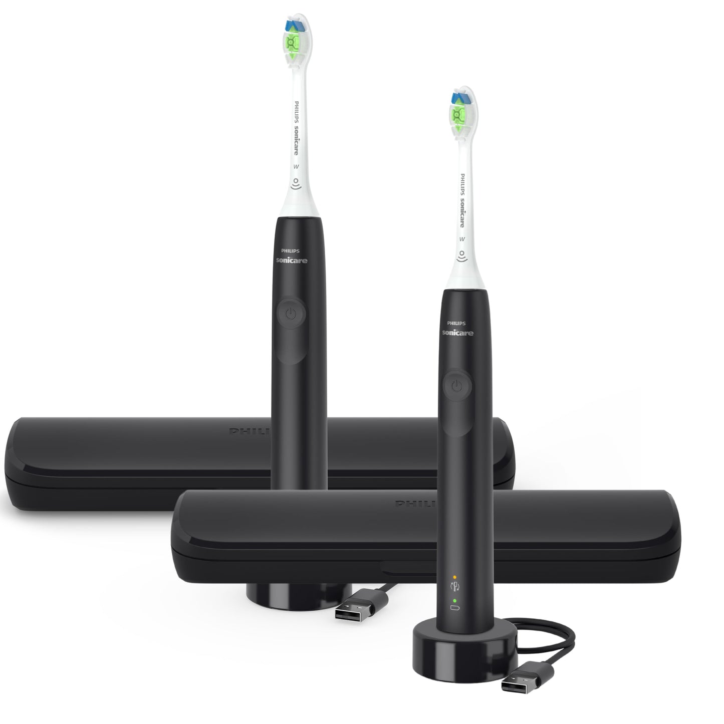 Philips Sonicare FlexCare Whitening Edition Rechargeable Toothbrush 2-Pack Bundle HX6964/77 (2 FlexCare Handles, 2 DiamondClean & 2 Plaque Control Brush Heads, 2 USB Charging Travel Cases)