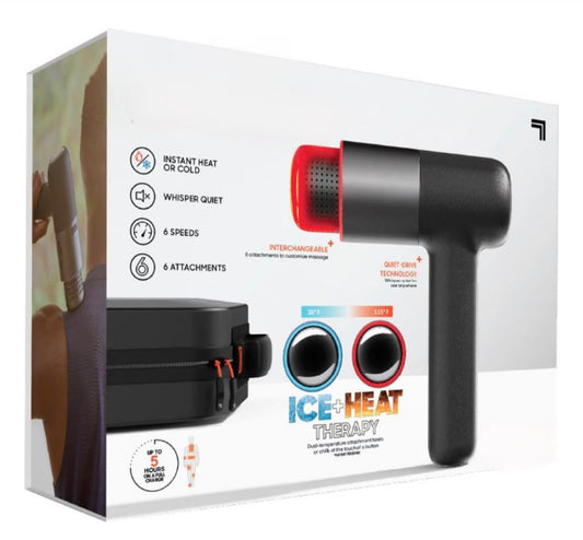 Hot & Cold Therapy Muscle & Tissue Percussion Massage Gun, 6 Intensities, 4 Attachments, Ergonomic Grip, LCD Digital Display, LED Color Lights, Whisper Quiet, Rechargeable, Carrying case, 38-115°