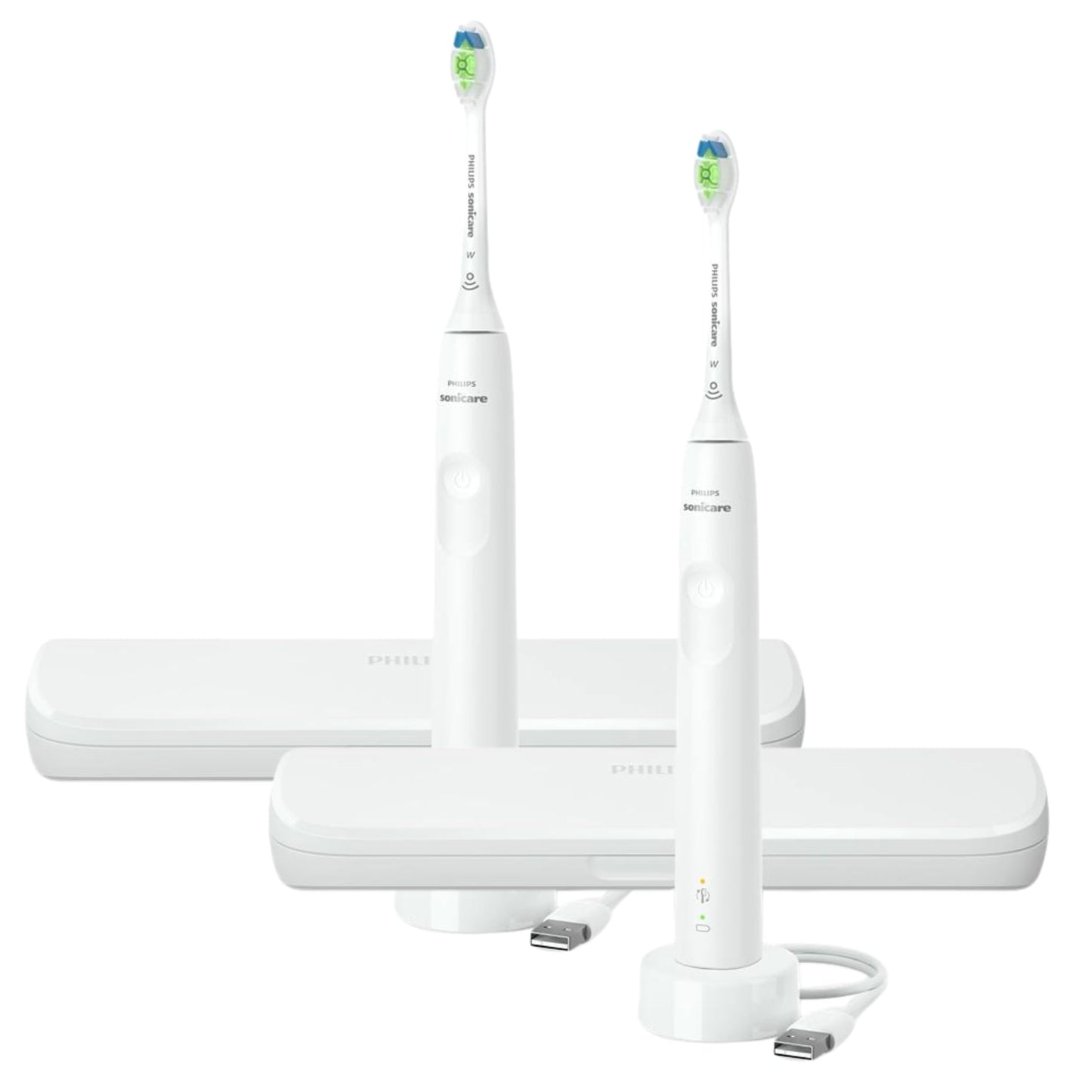 Philips Sonicare FlexCare Whitening Edition Rechargeable Toothbrush 2-Pack Bundle HX6964/77 (2 FlexCare Handles, 2 DiamondClean & 2 Plaque Control Brush Heads, 2 USB Charging Travel Cases)