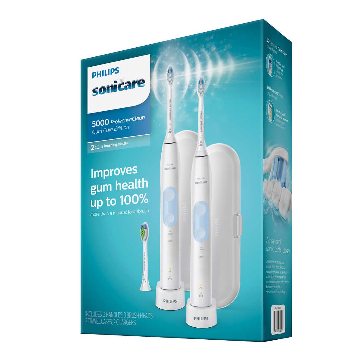 Sonicare Protective Clean Rechargeable Toothbrushes 2 Handless 3 Brush Heads & 2 Travel Case & 2 Chargers